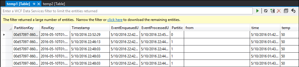 SELECT INTO temp1 테이블 Stream Analytics 쿼리