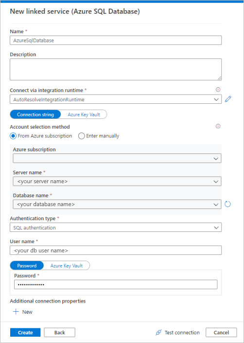 Azure SQL Database 연결된 서비스 구성