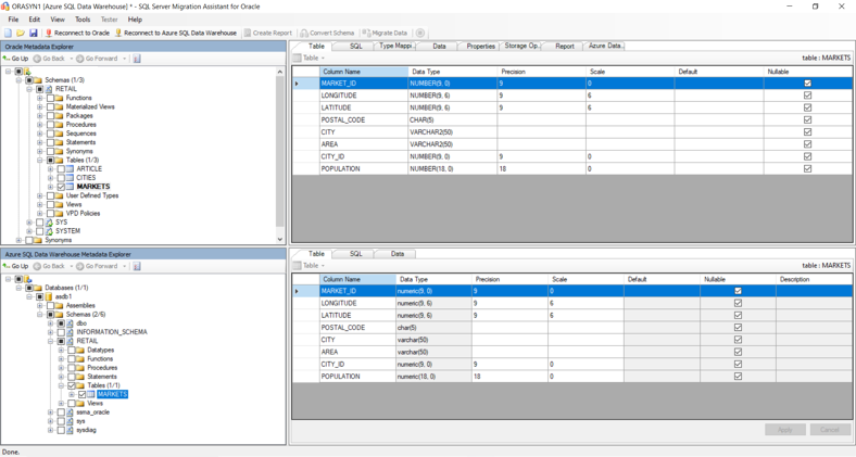 Oracle용 SQL Server Migration Assistant에서 마이그레이션 프로세스의 많은 부분을 자동화하는 방법을 보여 주는 스크린샷.