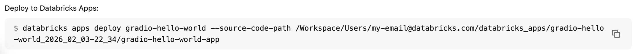 명령을 복사하여 앱 배포
