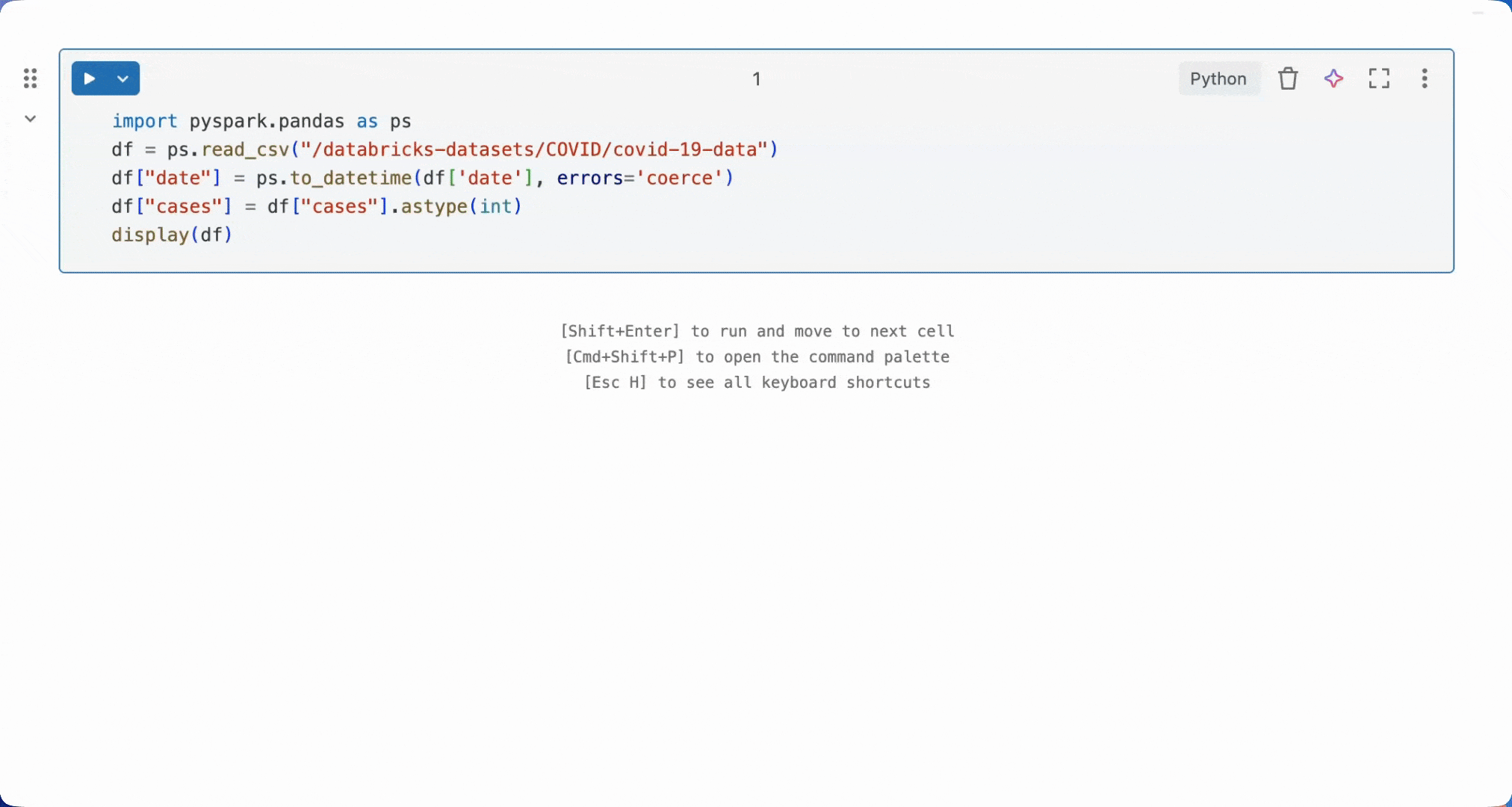 /doc 셀 동작은 도우미에게 코드를 주석으로 댓글로 작성하라는 메시지를 표시합니다.