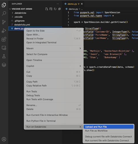 상황에 맞는 메뉴에서 파일 업로드 및 실행