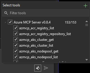 Visual Studio 2022에서 도구 선택 단추를 클릭한 채팅 창의 스크린샷