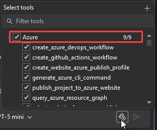 Azure 노드가 선택된 도구 선택 대화 상자를 보여 주는 스크린샷