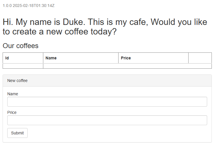 성공적으로 실행되는 Java liberty 애플리케이션의 스크린샷