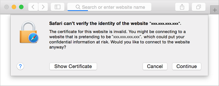 웹 브라우저 보안 경고 적용