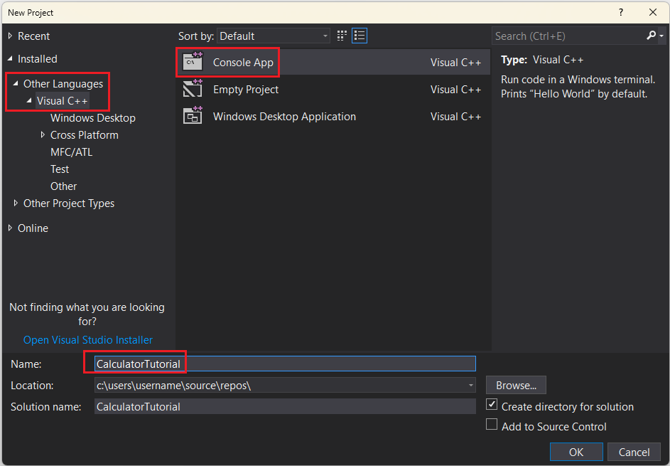 새 프로젝트 대화 상자의 스크린샷