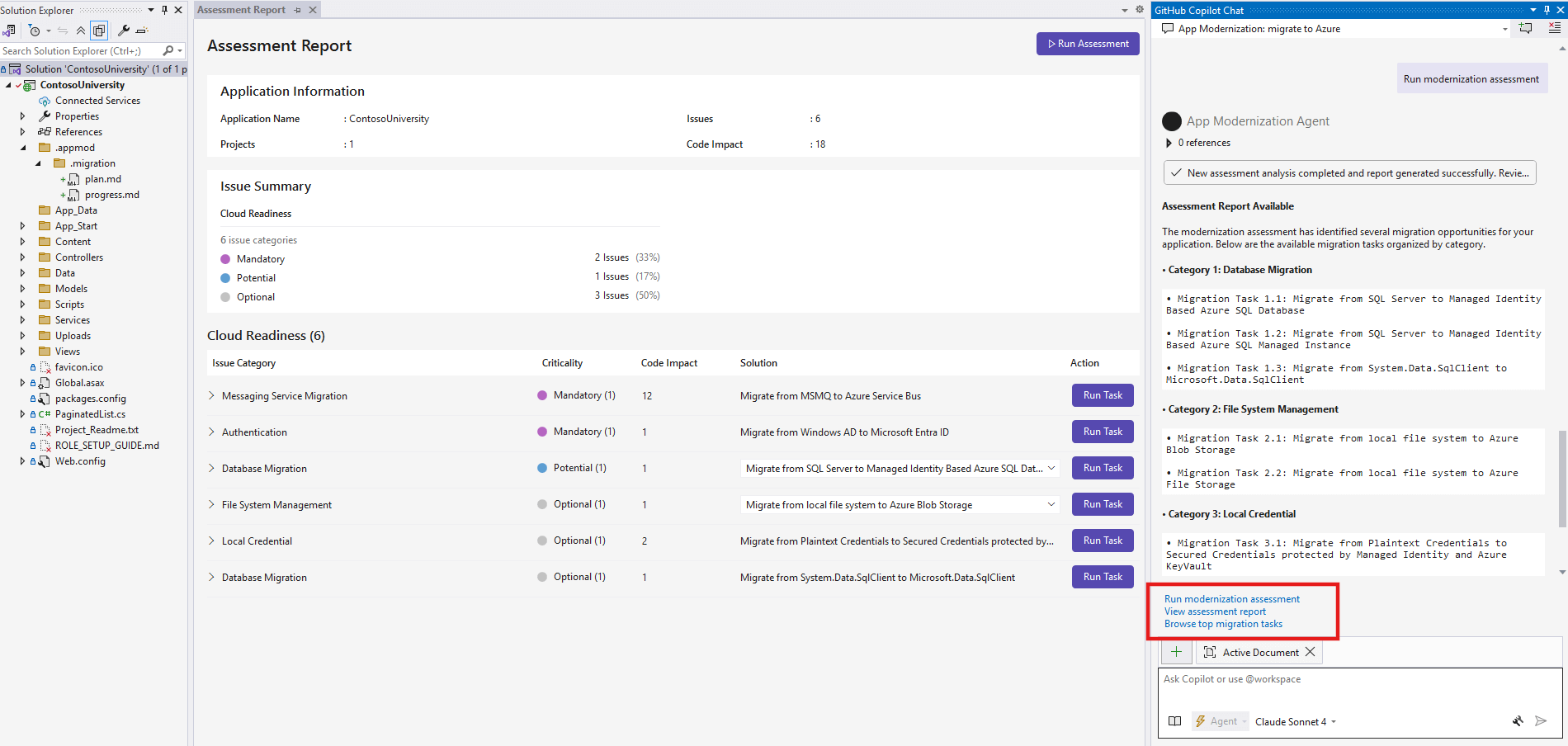 Copilot Chat의 기본 채팅 메시지 옵션을 보여주는 스크린샷.
