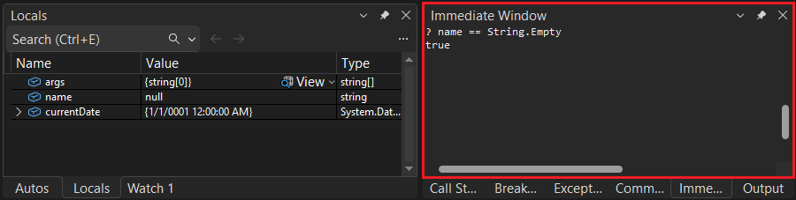 직접 실행 창 - C#