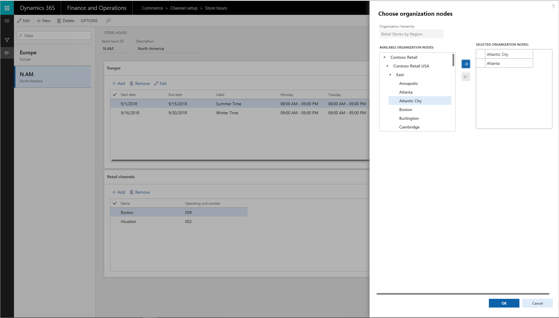 Screenshot of the Choose organization nodes dialog box.