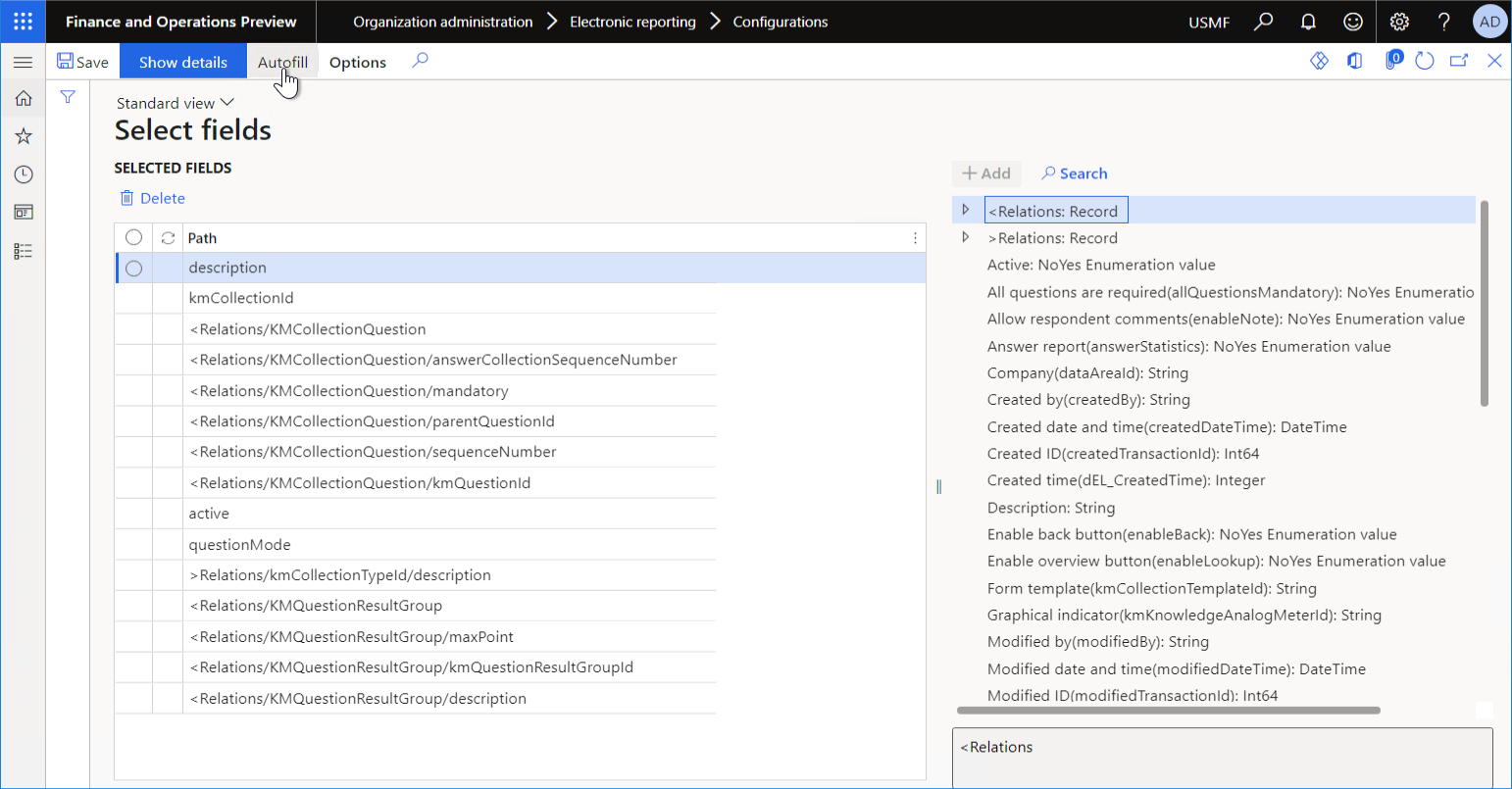 Screenshot of configuring the list of fields that will be fetched from the application table on the Select fields page.