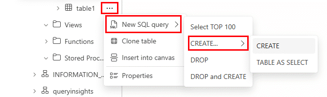데이터베이스 개체의 T-SQL을 스크립트하는 방법을 보여 주는 패브릭 포털의 스크린샷