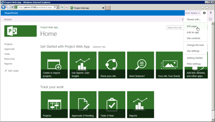 Editing the Home page in Project Web Access Editing the Home page in Project Web Access