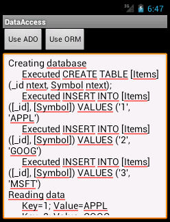 Android SQLite.NET 샘플