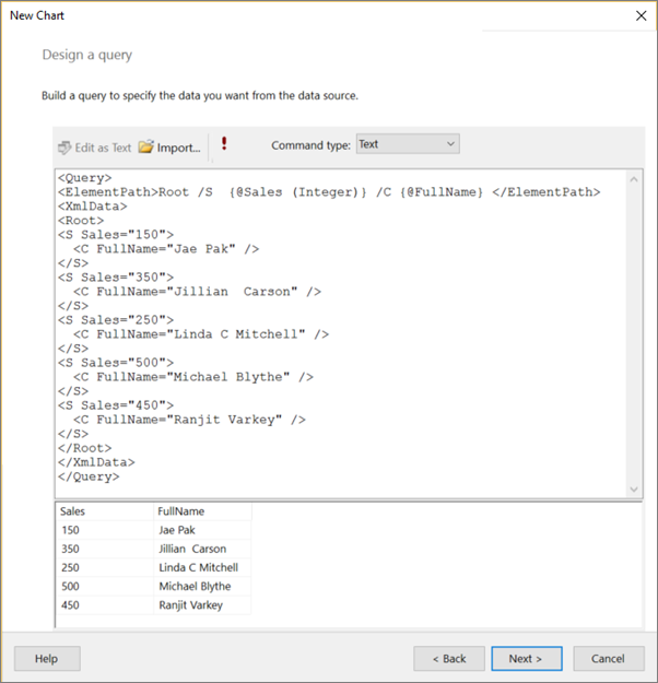 보고서 작성기 디자인 쿼리의 스크린샷