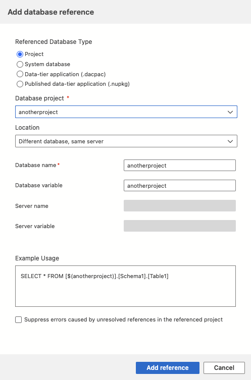 Visual Studio Code 참조 추가 대화 상자의 스크린샷