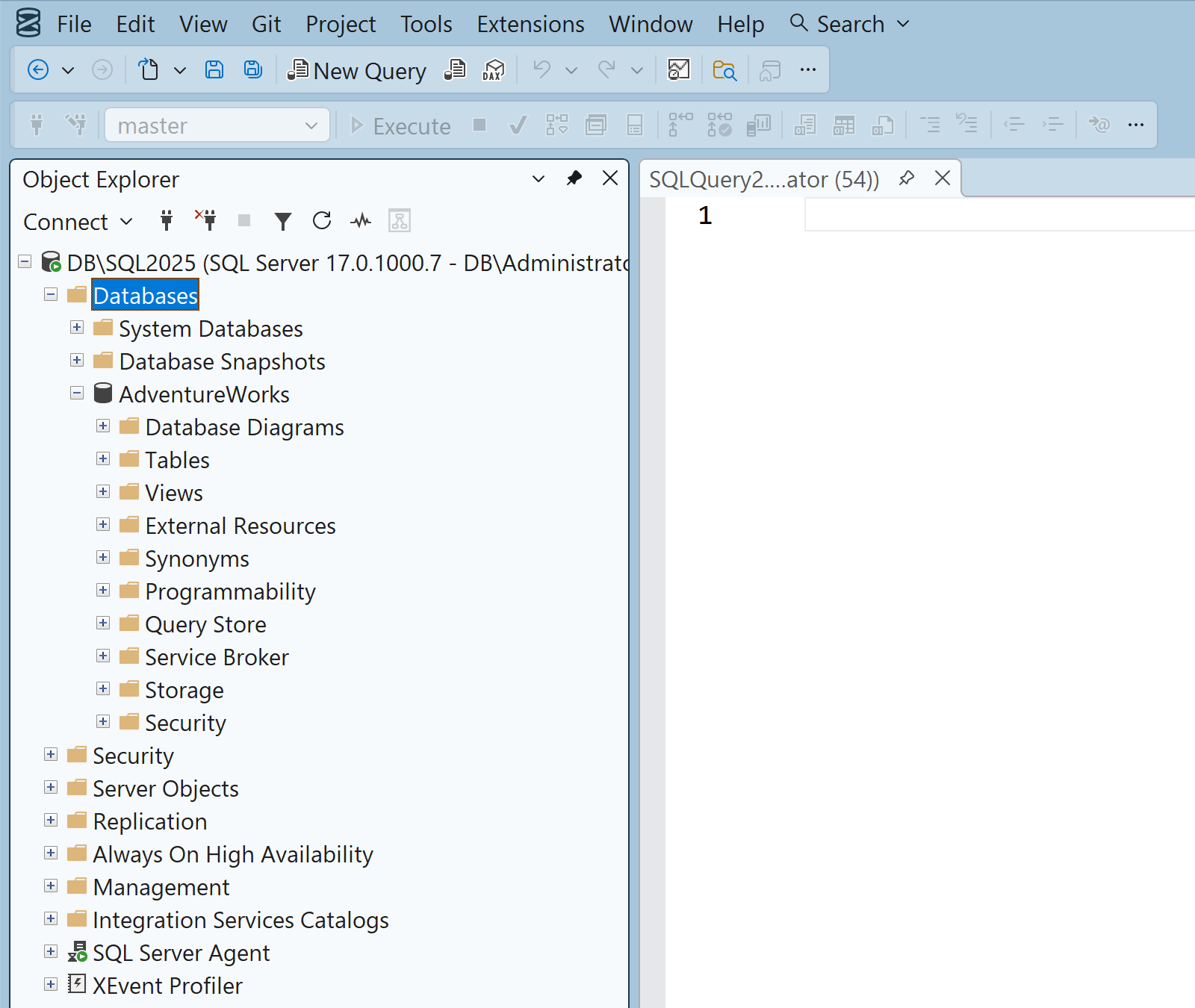 SQL Server Management Studio 스크린샷.