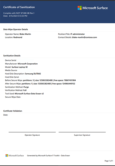 예제 인증서를 보여 주는 스크린샷