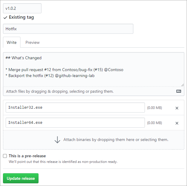 GitHub 릴리스를 만드는 스크린샷