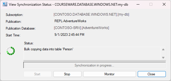 트랜잭션 복제의 동기화 상태를 보여주는 다이어그램.