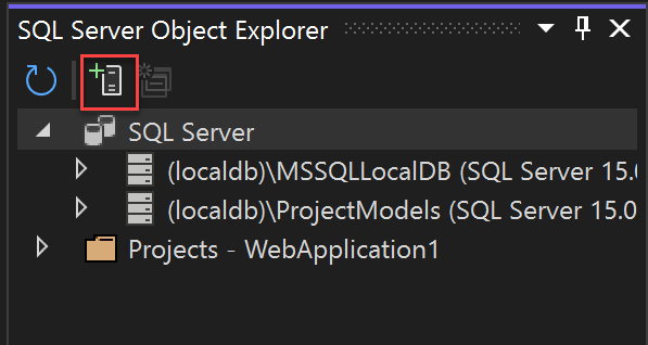 SQL Server 개체 탐색기 SQL Server 추가 단추 스크린샷