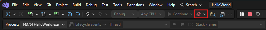 Visual Studio 2026의 핫 다시 로드 스크린샷.