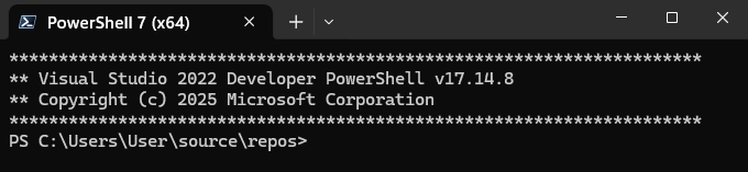 Visual Studio의 개발자 PowerShell 도구 스크린샷
