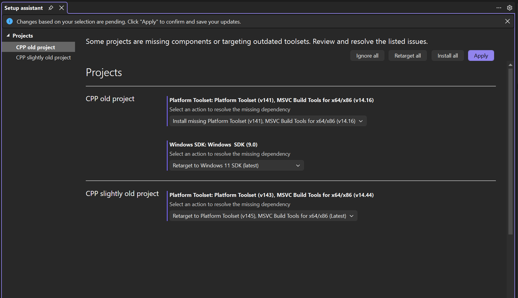 C++ 설치 도우미의 스크린샷.