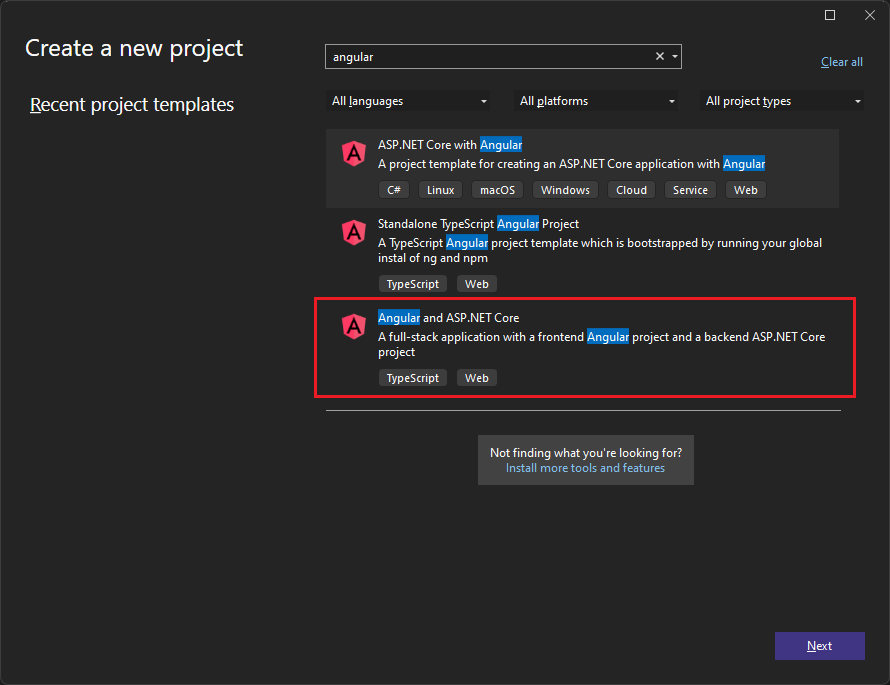 템플릿 선택을 보여 주는 스크린샷