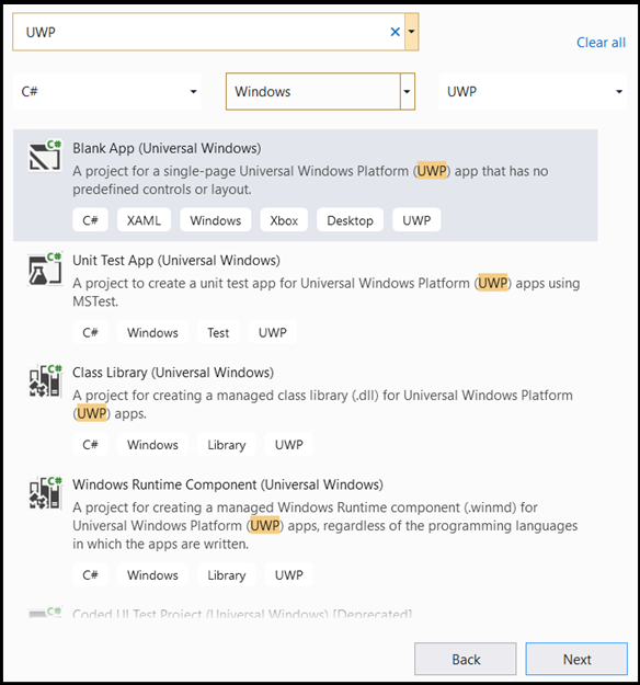 새 UWP 앱 만들기