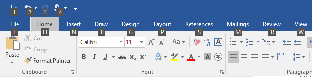 Microsoft Word의 액세스 키를 위한 키팁 배지