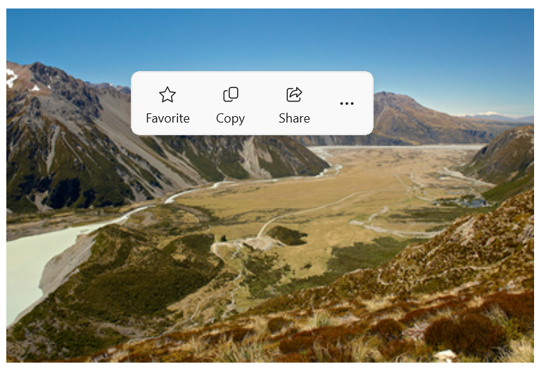 접힌 명령 모음 팝업의 예