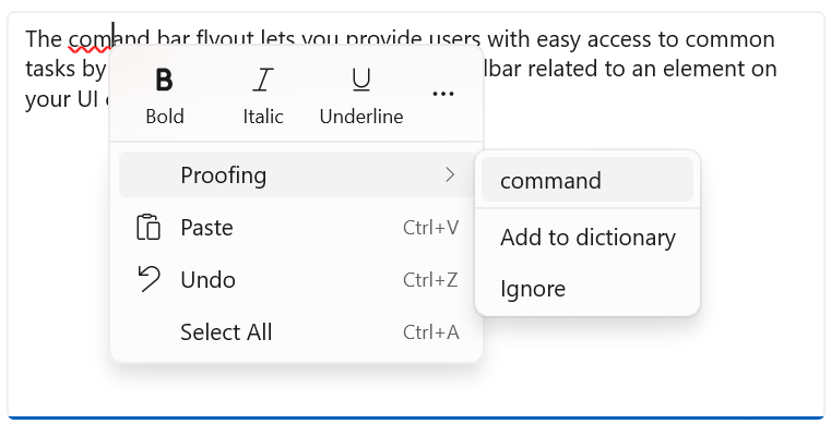 확장된 텍스트 검증 명령 모음 플라이아웃
