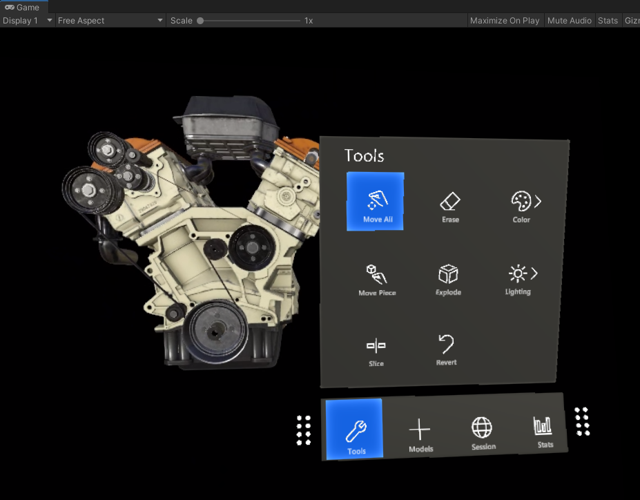Unity 쇼케이스 앱의 Azure Remote Rendering 스크린샷