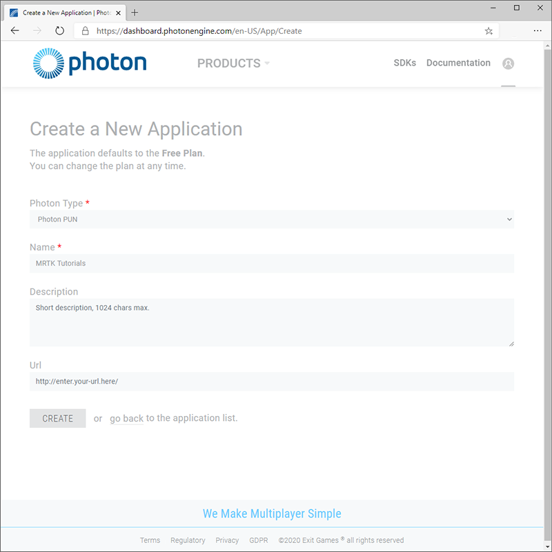 Photon 애플리케이션 만들기 페이지
