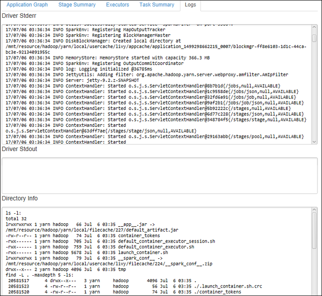 Gegevens van het Apache Spark Eclipse-taaklogboek.