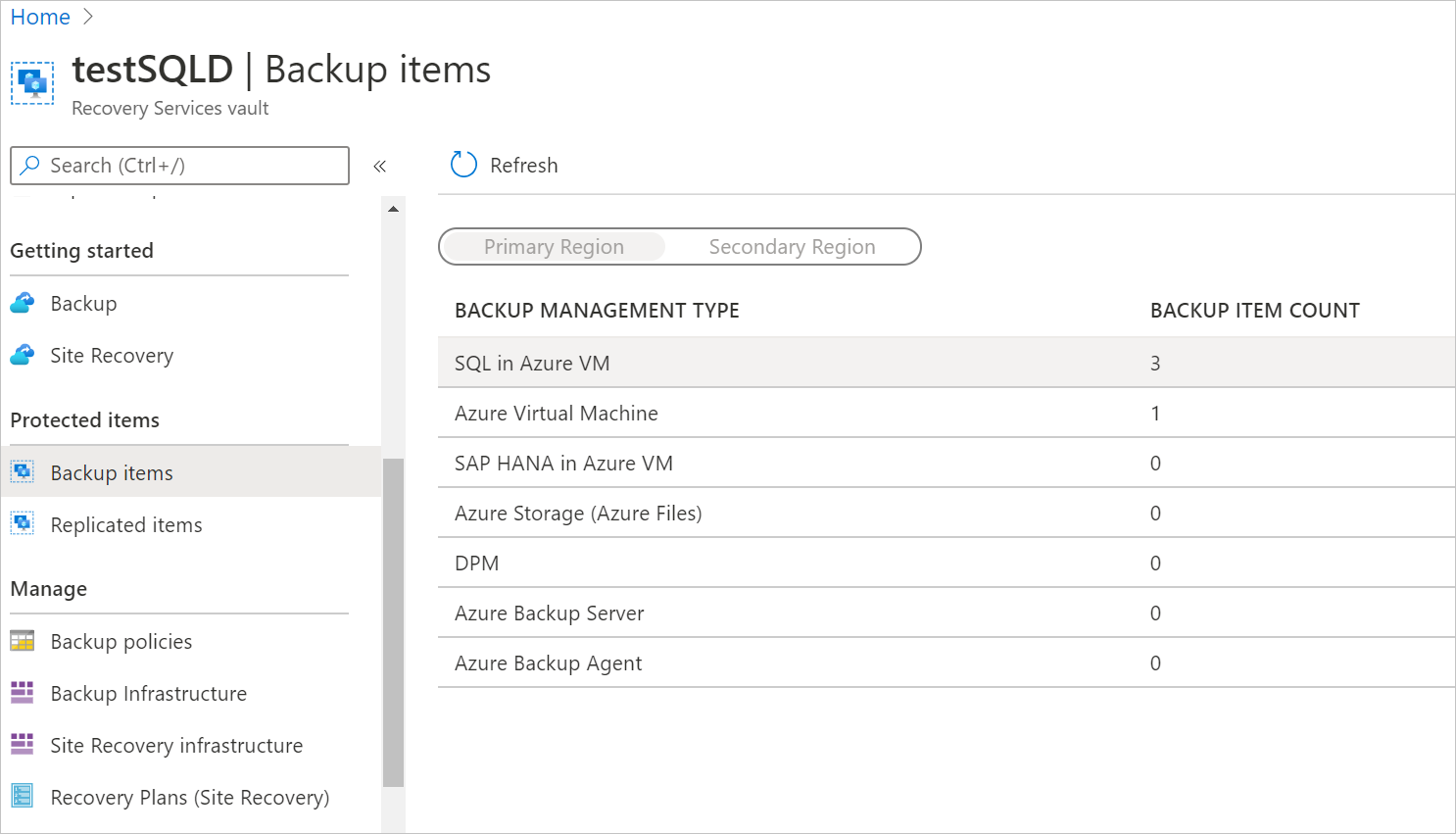 Schermafbeelding laat zien hoe je back-updatabases kunt bekijken in back-up-items.
