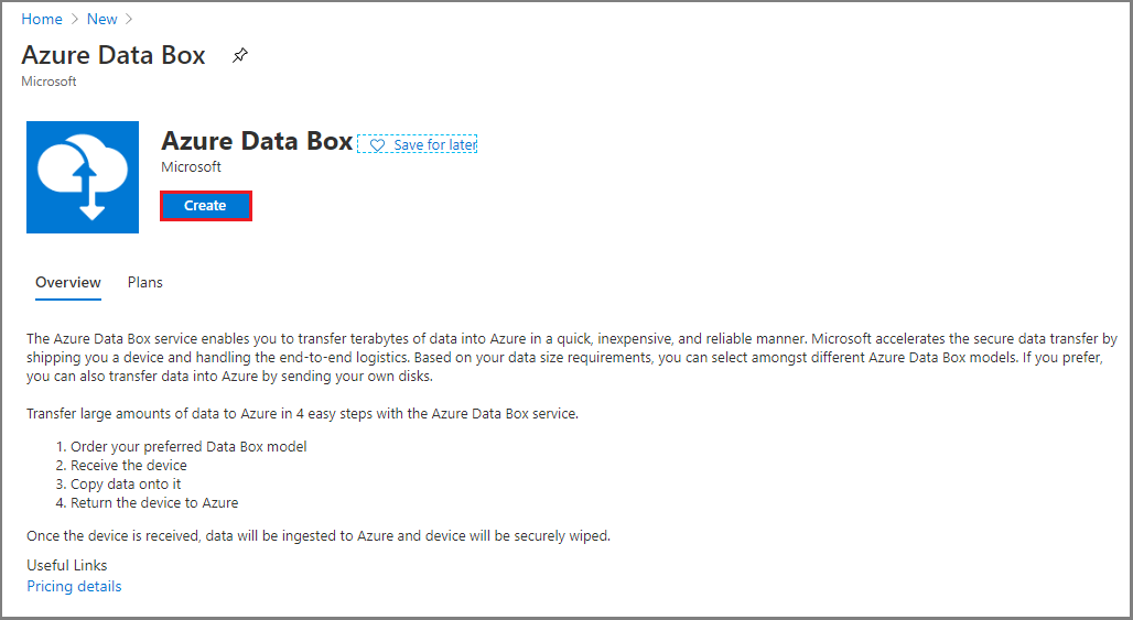 Schermopname van de pagina Nieuwe resource bij het maken van een nieuwe Azure Data Box-resource.