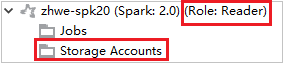 HDInsight Spark-clusters in Azure Explorer-opslagruimte.