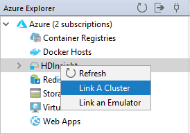 Menu Koppelingscluster in Azure Explorer.