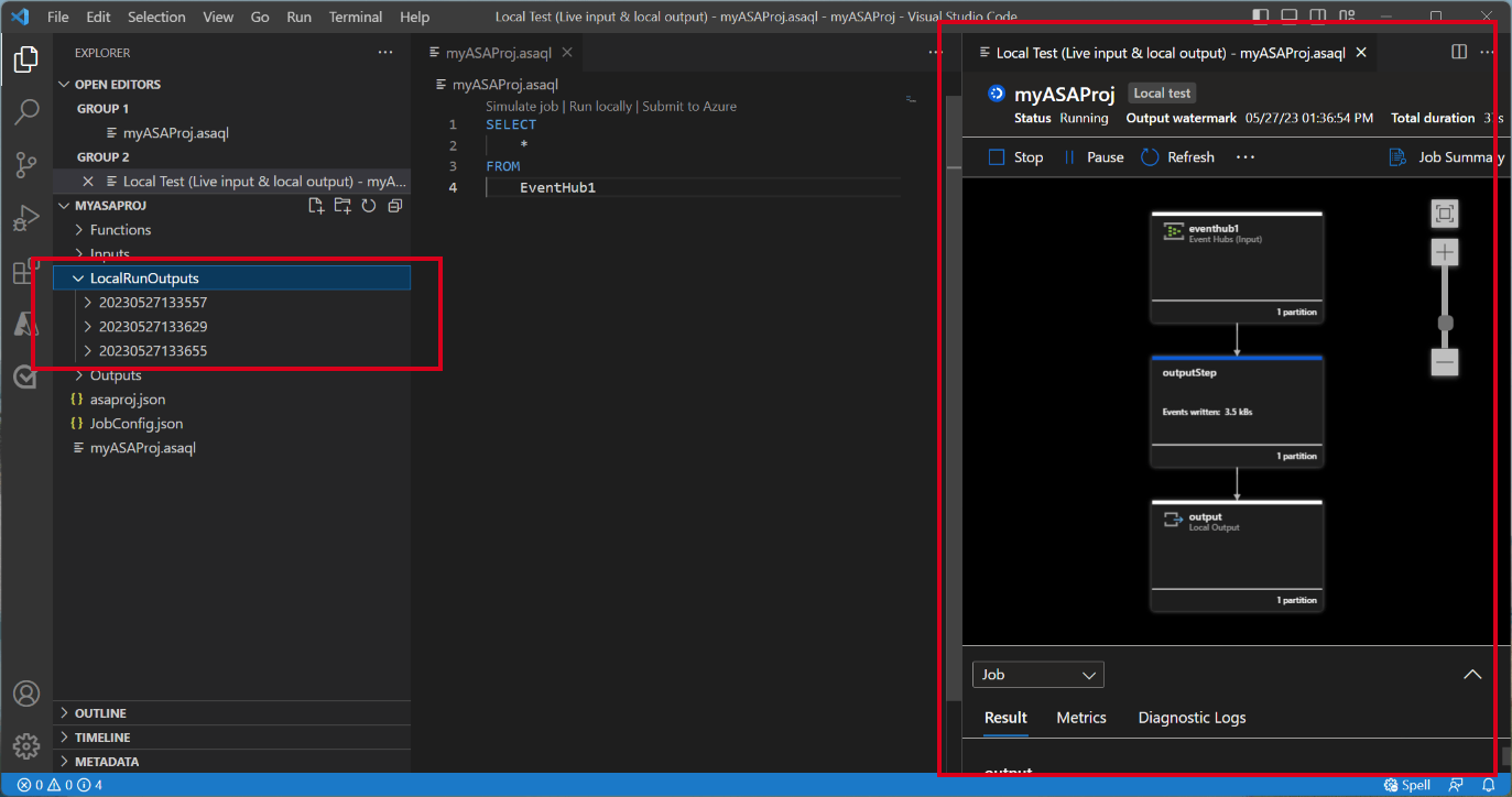 Screenshot van de VS Code-extensie met lokaal testvenster.