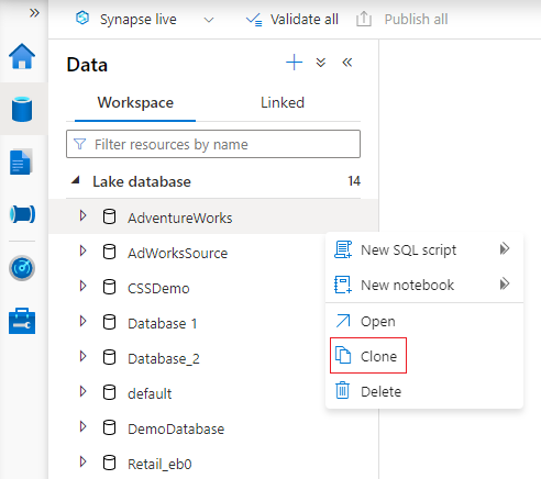 Schermopname die laat zien hoe u een bestaande database kloont