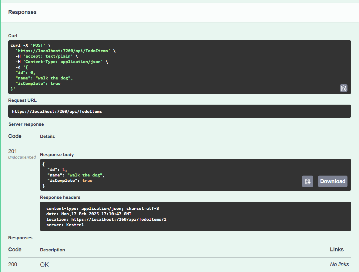 Swagger met Post-antwoord