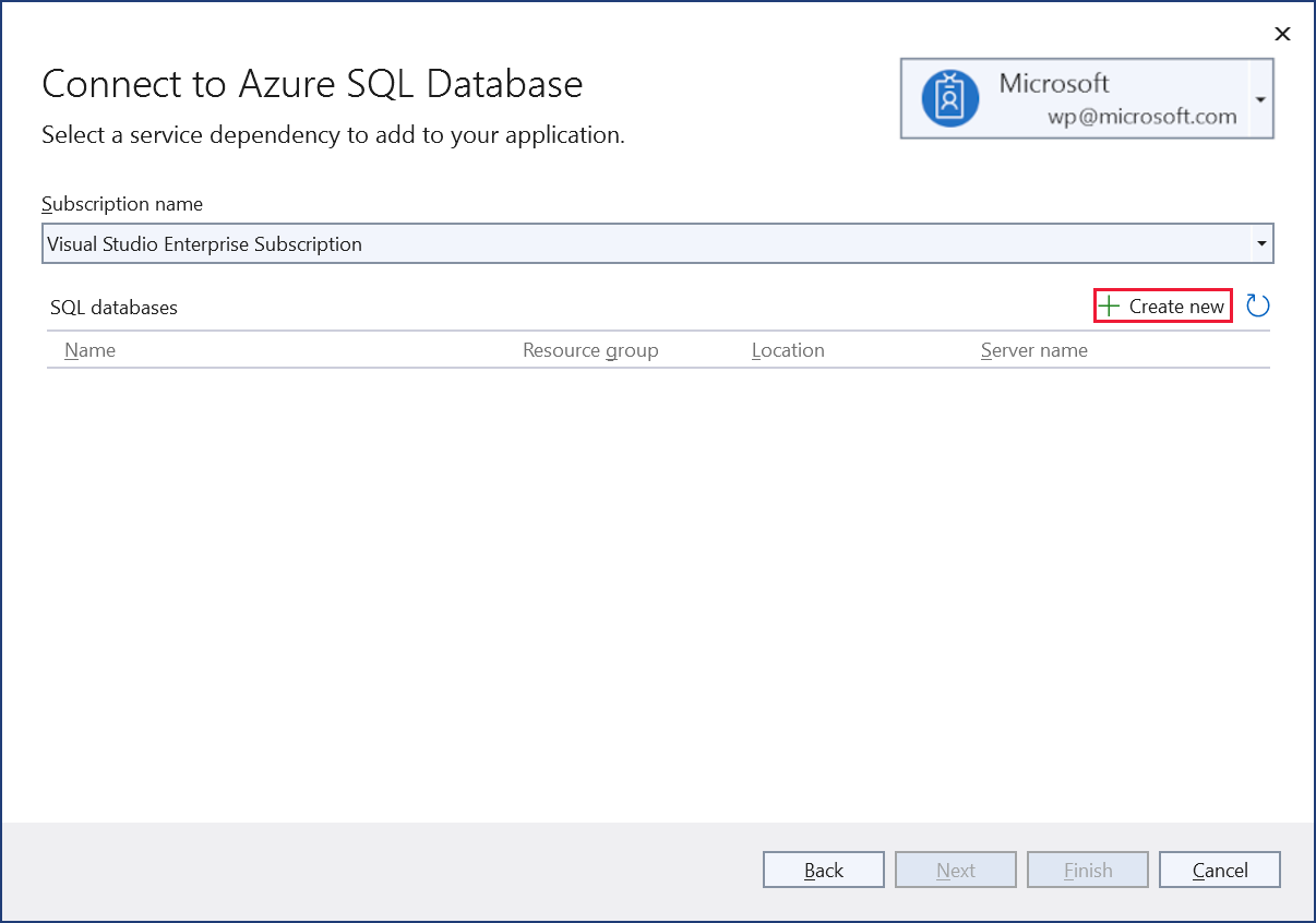 Selecteer Een SQL-database maken
