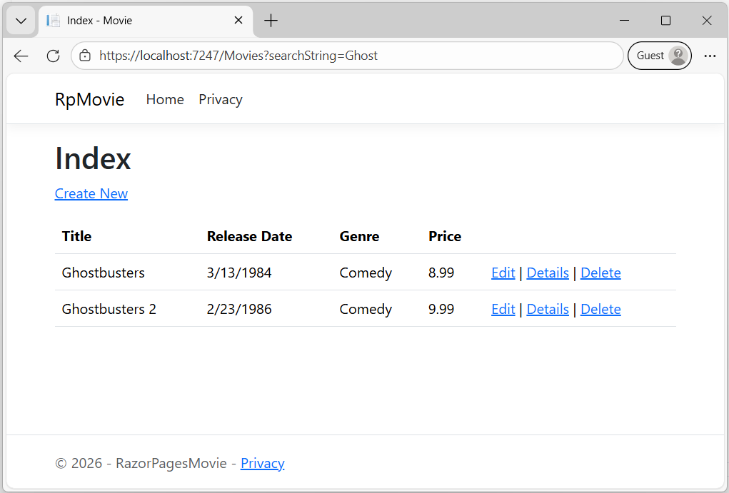Voorbeeldpagina van voorbeeld-app.