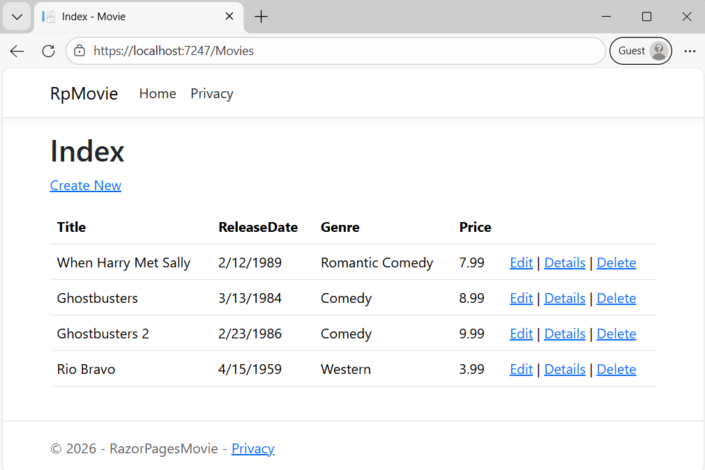 De filmtoepassing is geopend in Chrome.