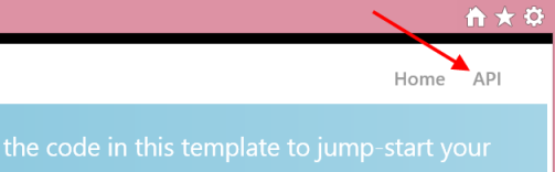 Schermopname van de startpagina, die verwijst naar de A P I klikbare letters waarmee de koppeling naar de Help-pagina wordt geopend.