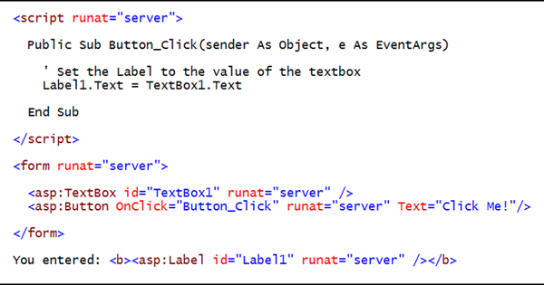 Schermopname van een voorbeeld van ASP.NET code.