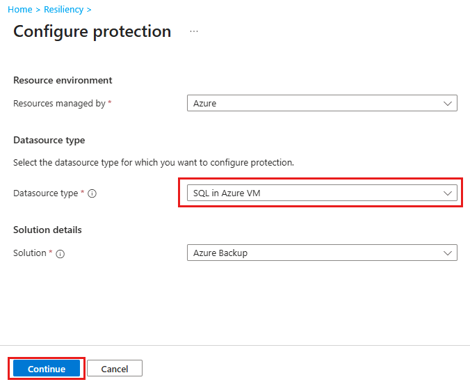 Schermopname van de selectie van een SQL Server-database als de gegevensbron voor back-up