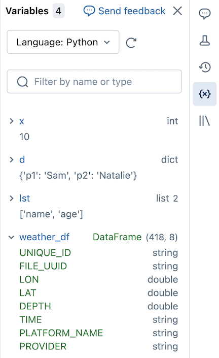Voorbeeld van het Variable Explorer-deelvenster